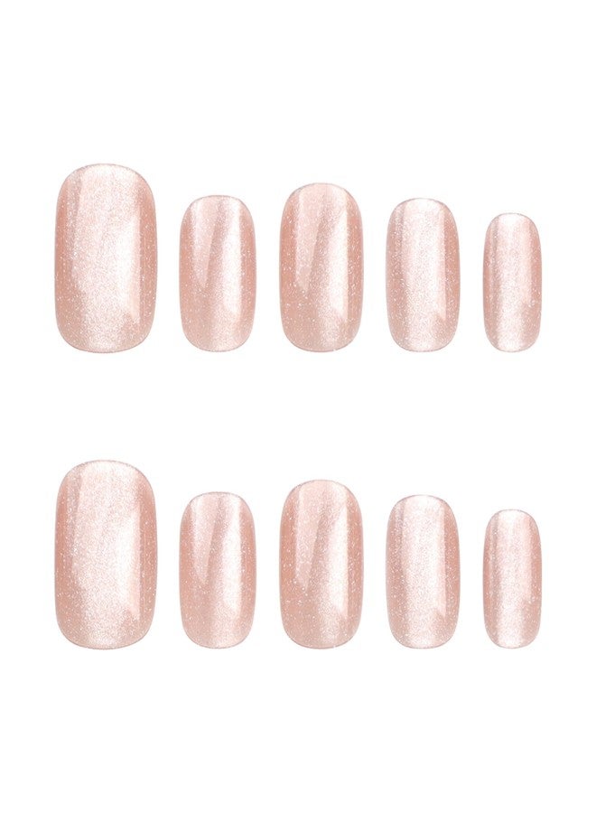 TOGZOM Short Press on Pink Acrylic Glossy Squoval Fake Nails With Designs - Nude False Glitter Glue-On Finish Stick-On Nails for Women Girls - Nail Decoration 24Pcs - Image 2
